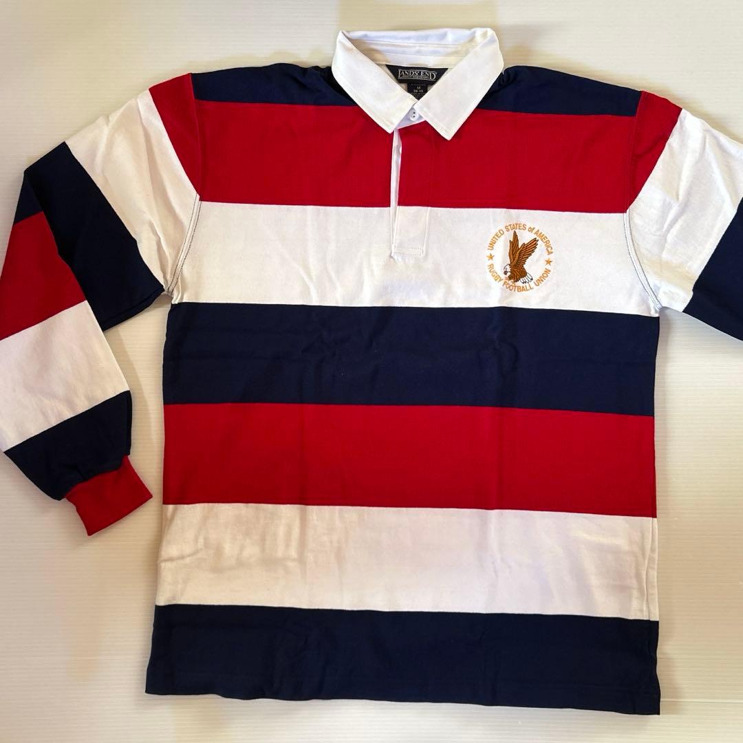 新品Lands'End ラガーシャツ M米国製レッド/ホワイト/ネイビー 新品