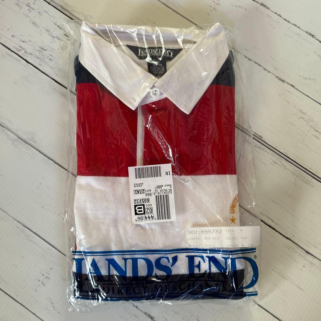 新品Lands'End ラガーシャツ M米国製レッド/ホワイト/ネイビー 新品