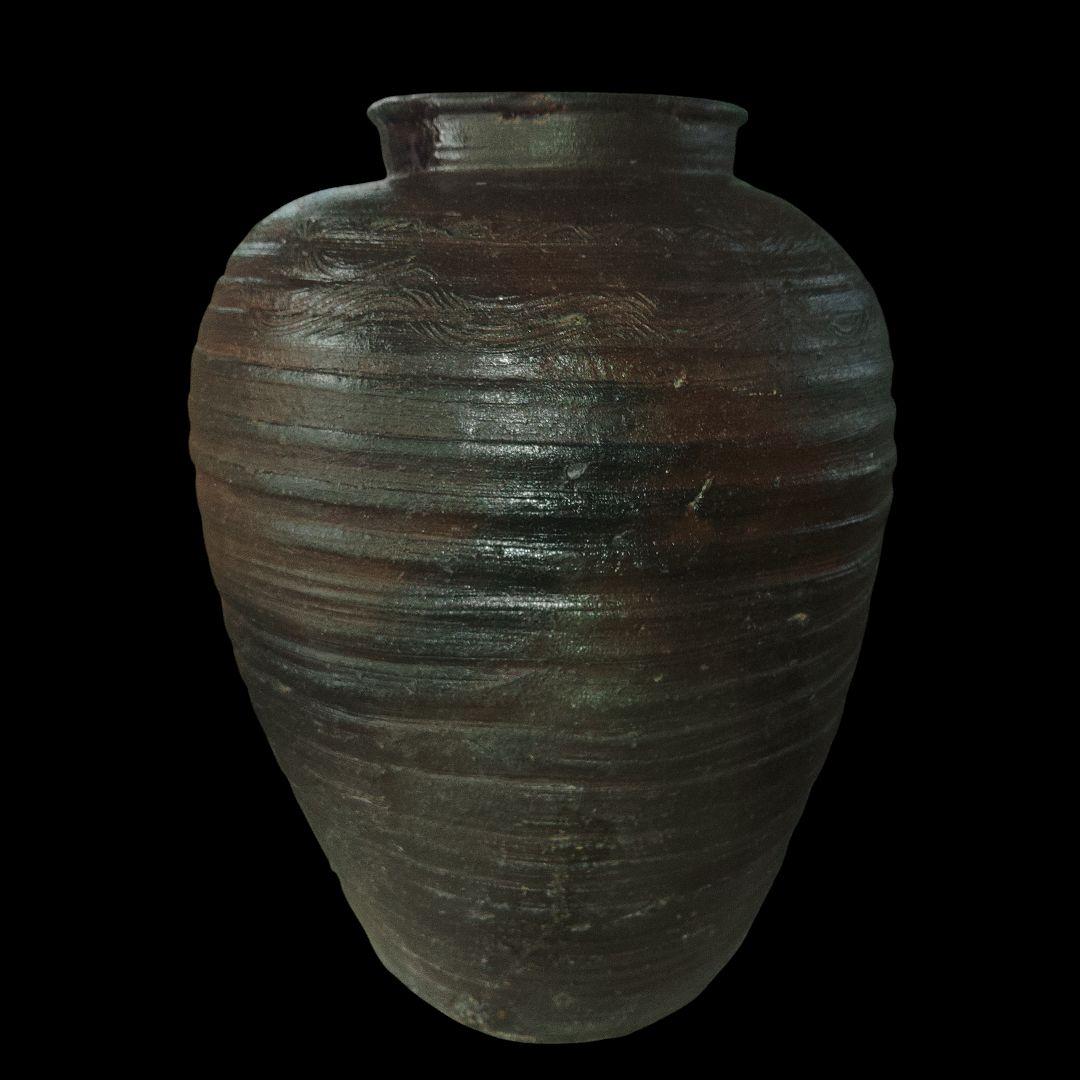 備前焼　櫛描波状文壺　窯記号　茶壺　花入れ