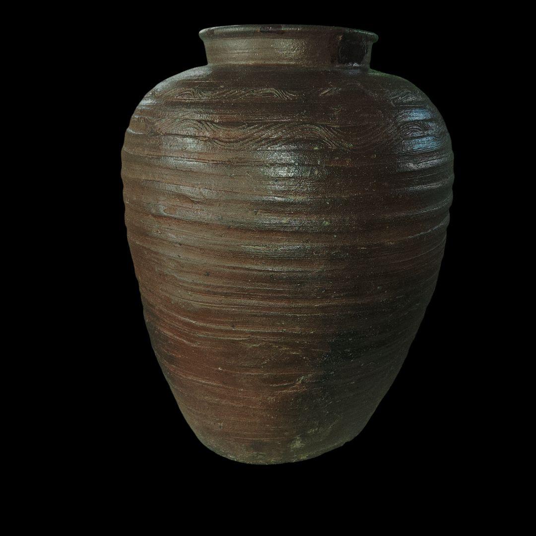 備前焼　櫛描波状文壺　窯記号　茶壺　花入れ