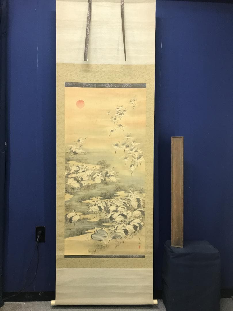 真作/戴文/百鶴図/開運/長寿/鶴/布袋屋掛軸HB-102