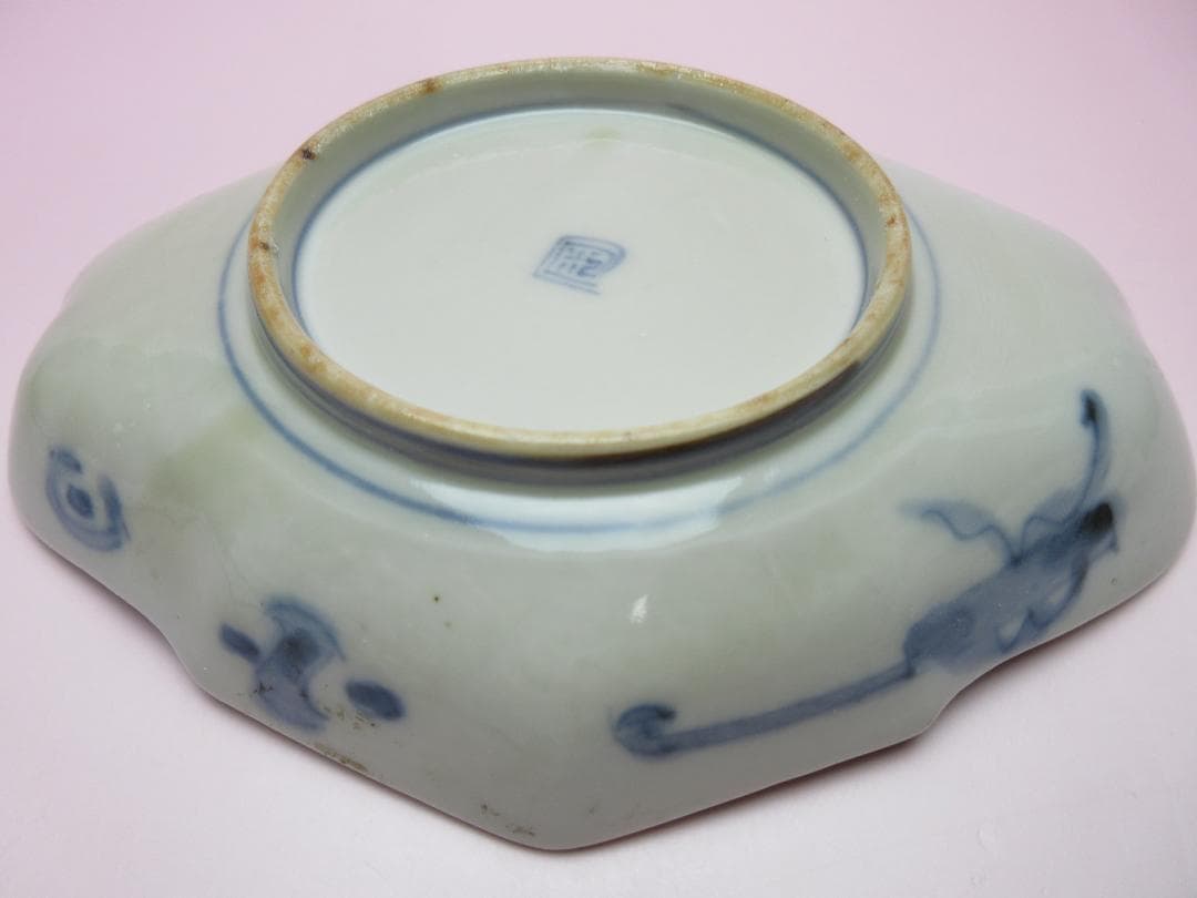 時代 色絵 菱形 蝶紋 刺身皿 向付 5客 アンティーク 古伊万里 70506