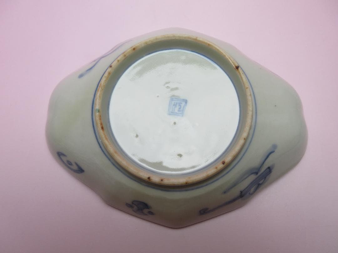 時代 色絵 菱形 蝶紋 刺身皿 向付 5客 アンティーク 古伊万里 70506