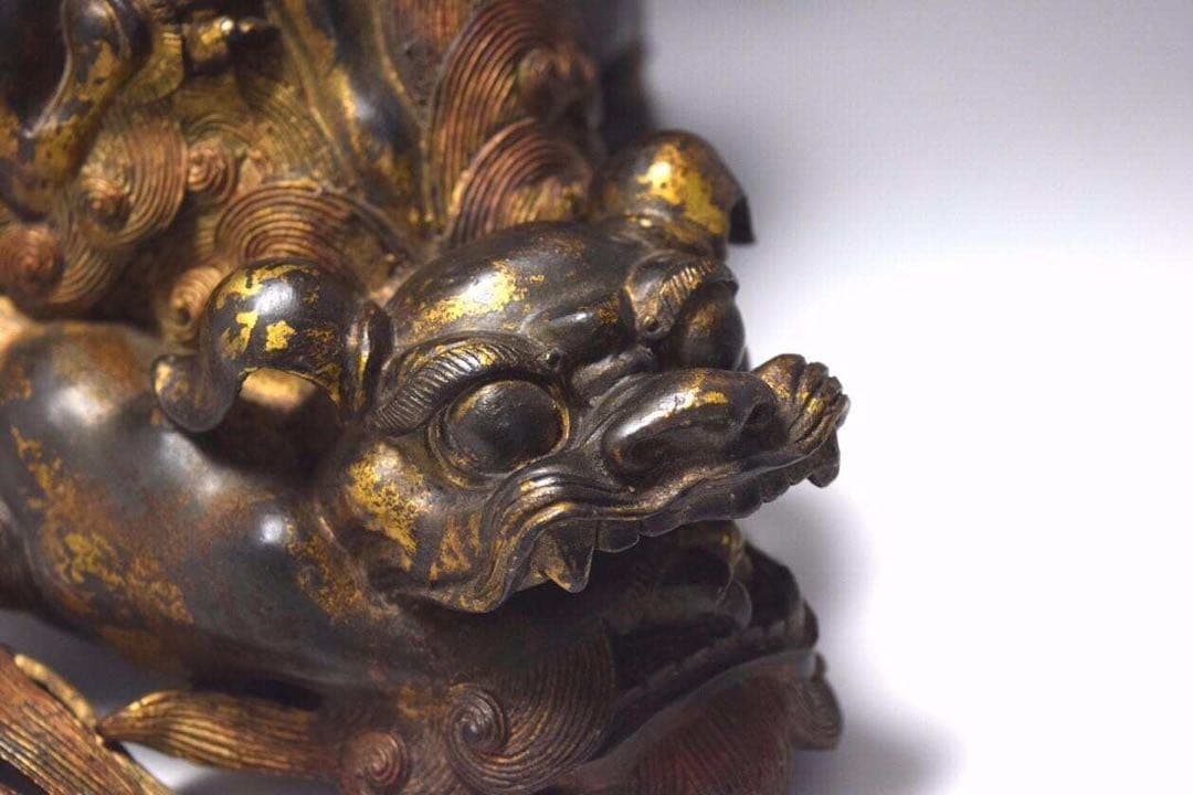 鍍金古銅獅子香爐　美術品　骨董品　金属製　工芸品　香炉