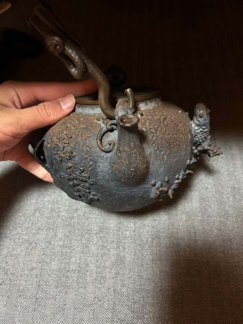茶道具 鉄瓶　亀文堂鉄壺　鯉のぼり
