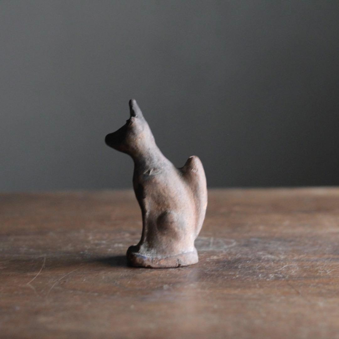 古作 土人形 お稲荷様 片耳欠け 郷土人形 民芸 古道具 アンティーク オブジェ