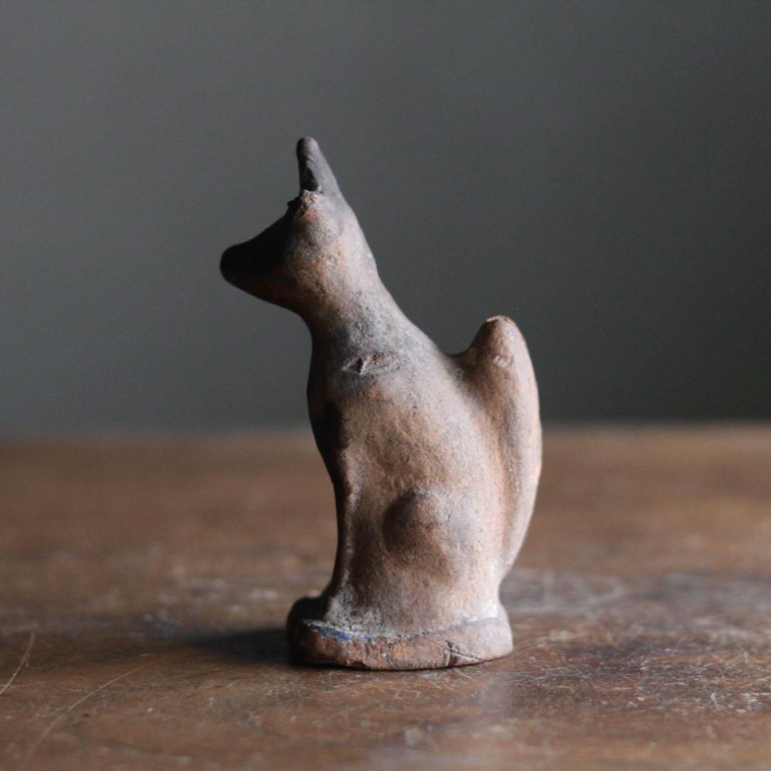 古作 土人形 お稲荷様 片耳欠け 郷土人形 民芸 古道具 アンティーク オブジェ