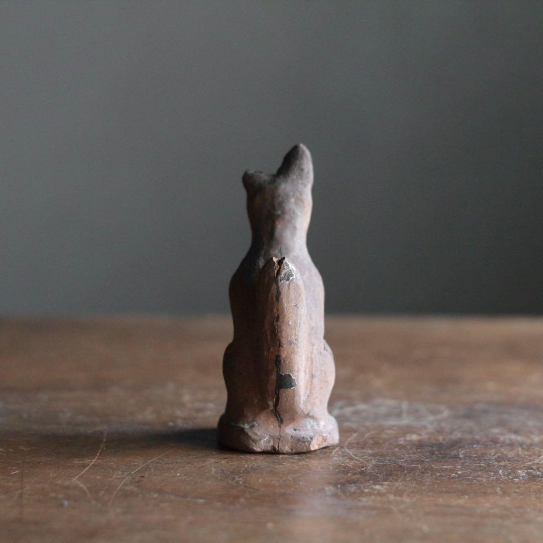 古作 土人形 お稲荷様 片耳欠け 郷土人形 民芸 古道具 アンティーク オブジェ