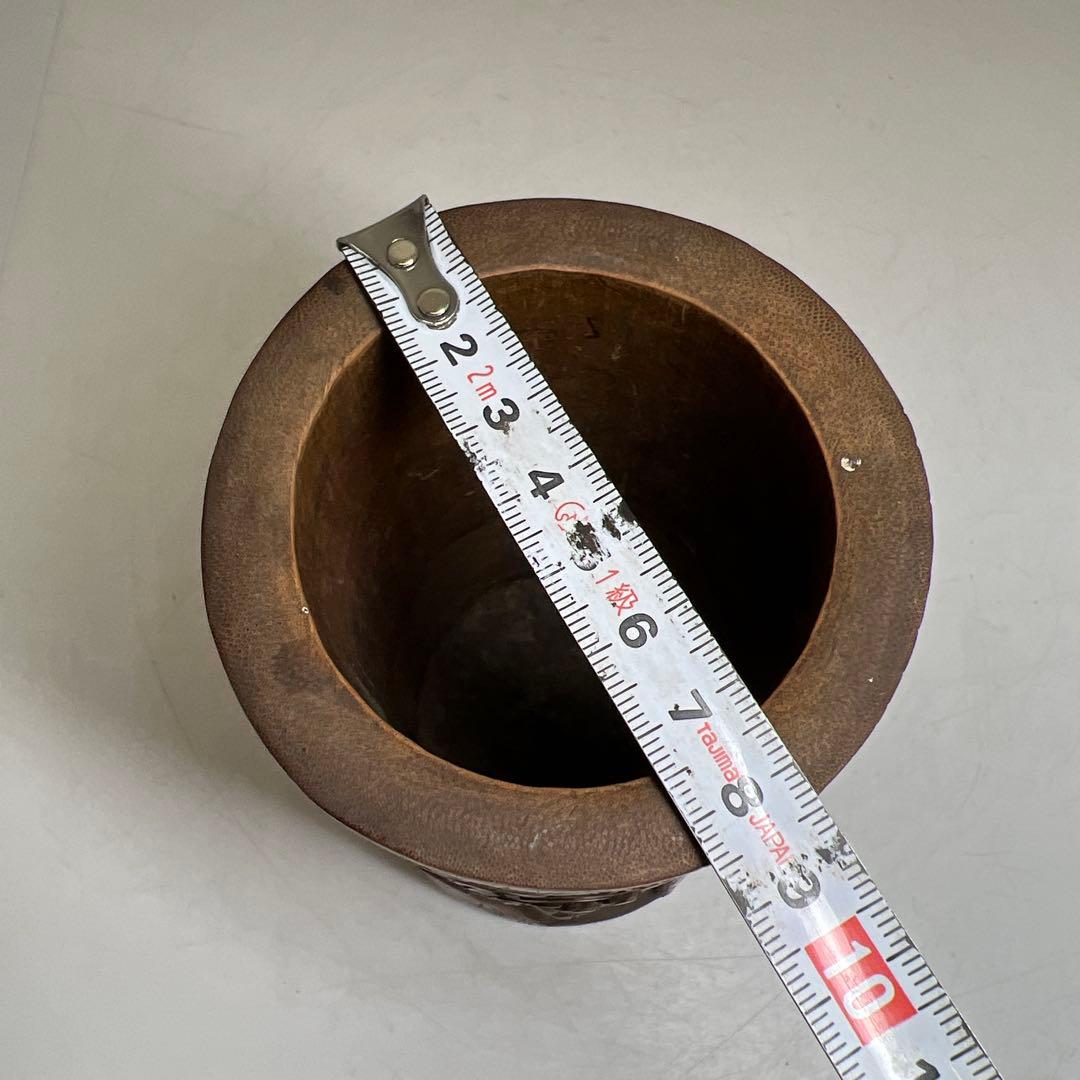 時代竹製浮彫筆筒　高さ14㎝　東Y7-0606①タエオ