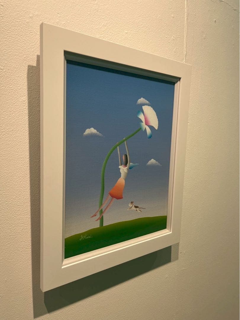 久里洋二 原画 花のブランコ 表紙画 1990年 F5号 アクリル画 証明書付き