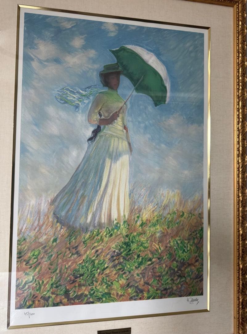 額装絵画　クロード・モネ　日傘をさす女性(右向き) 1886年　リトグラフ