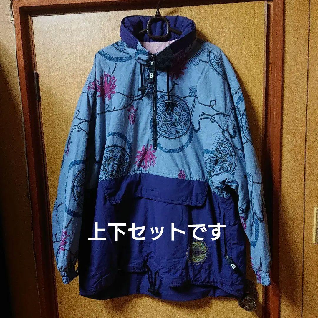 スノーボードウェア 青紫 花柄 サスペンダー付き