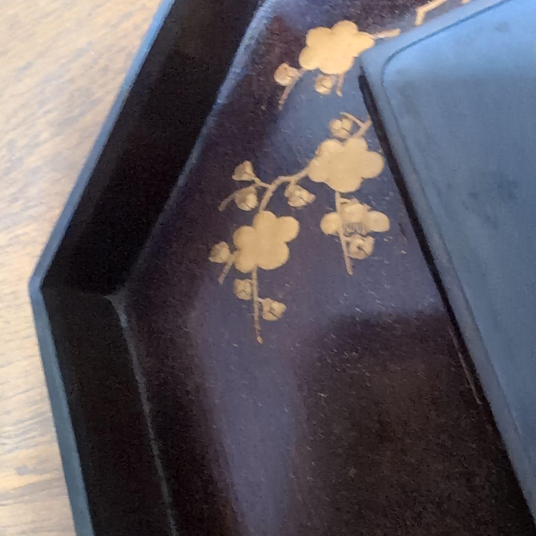 蒔絵絵梨地八角形硯箱　漆器 文箱 金箔装飾
