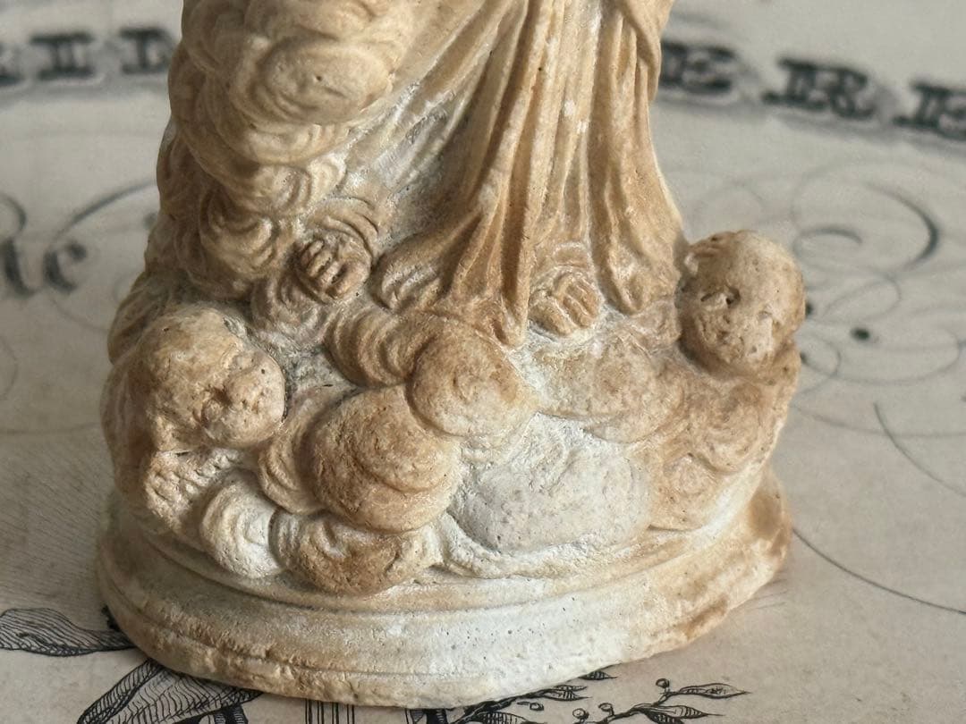 フランスアンティーク　小さなイエスキリスト&聖母マリア像 彫刻 全長14cm