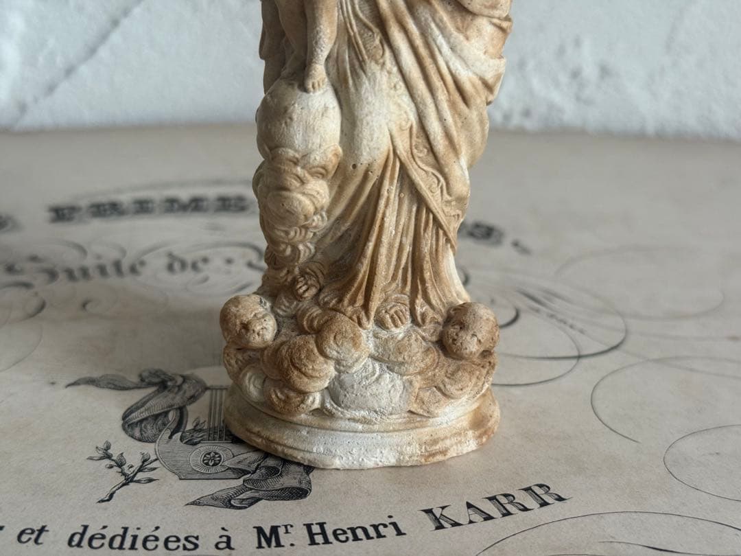 フランスアンティーク　小さなイエスキリスト&聖母マリア像 彫刻 全長14cm