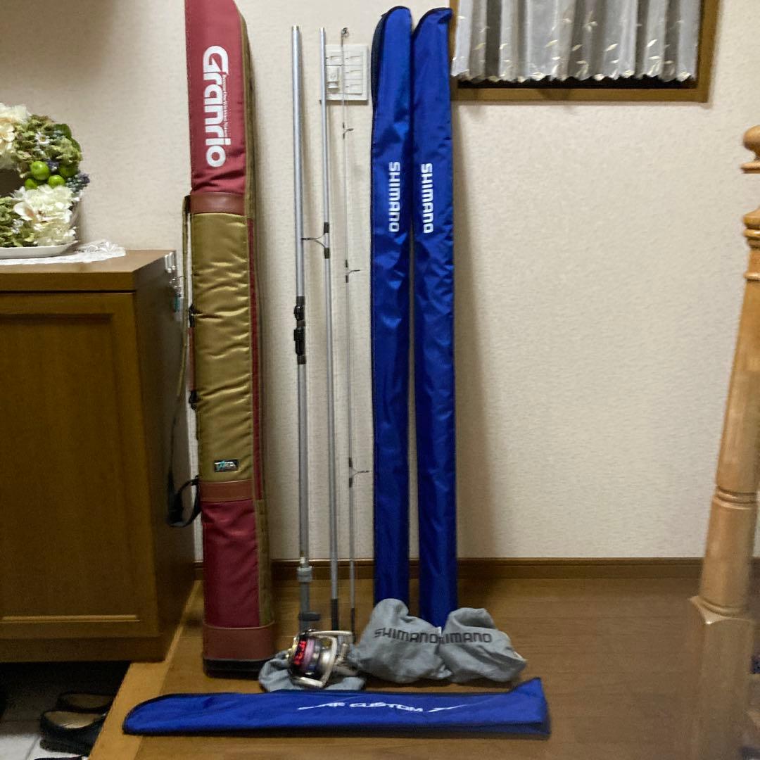 シマノ　投げ竿、投げリール　3セット　竿ケース付き
