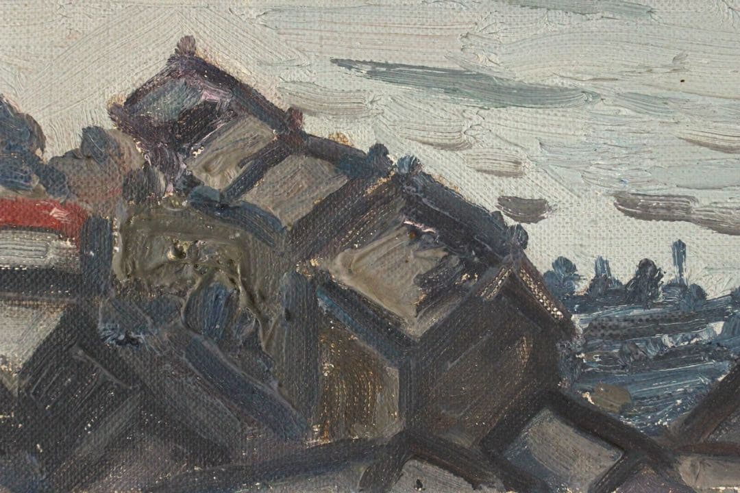 No4847 額装　宮坂昌夫　「釧路河口初冬」　油彩画　SM号　風景画　送料無料