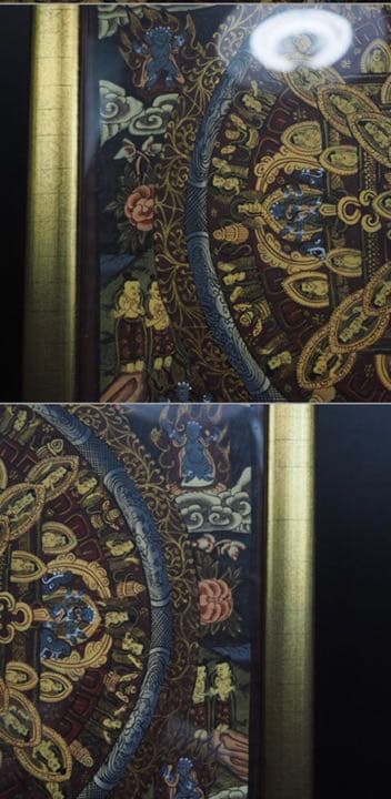 送料無料　額装極上チベット曼荼羅（マンダラ）緻密肉筆　時代物　仏教美術