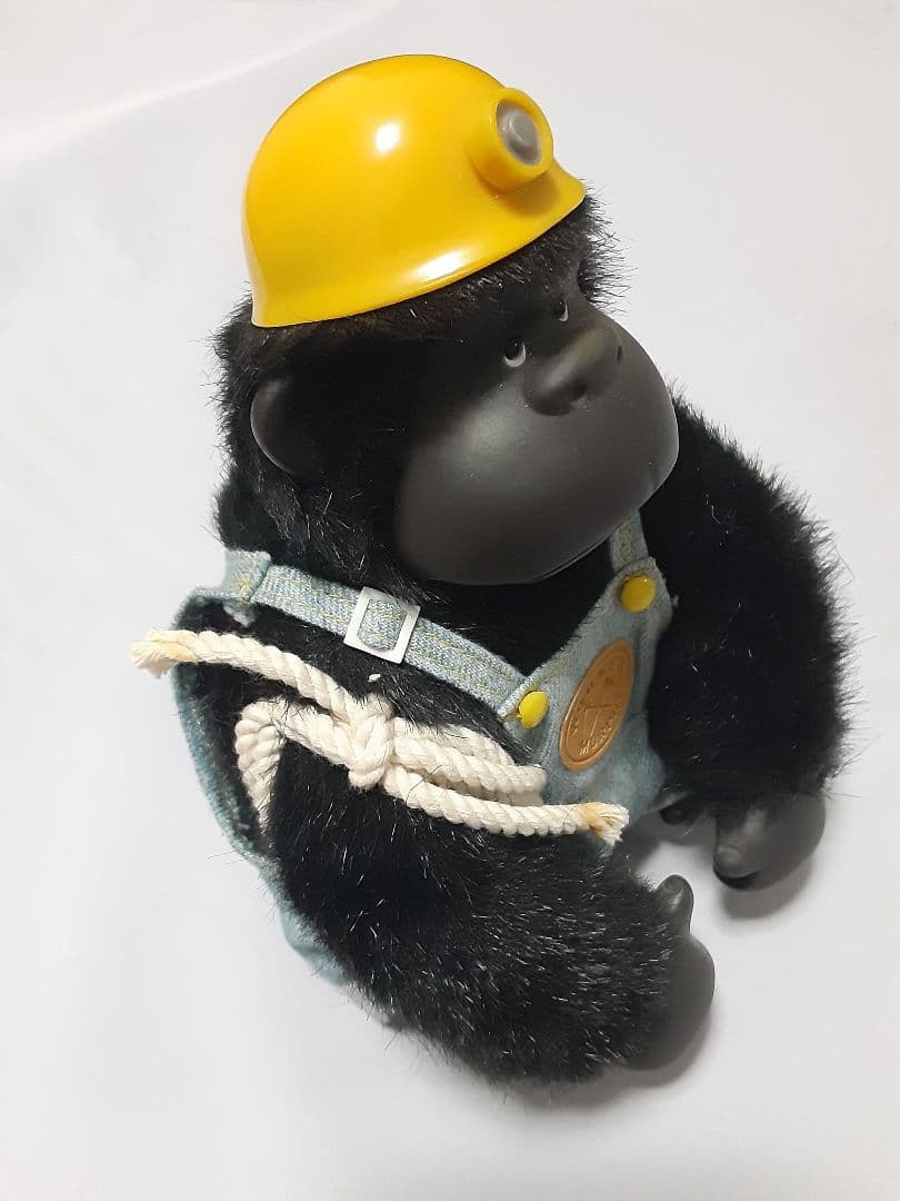 ゴリラ ぬいぐるみ デニムオーバーオール黄色ヘルメット