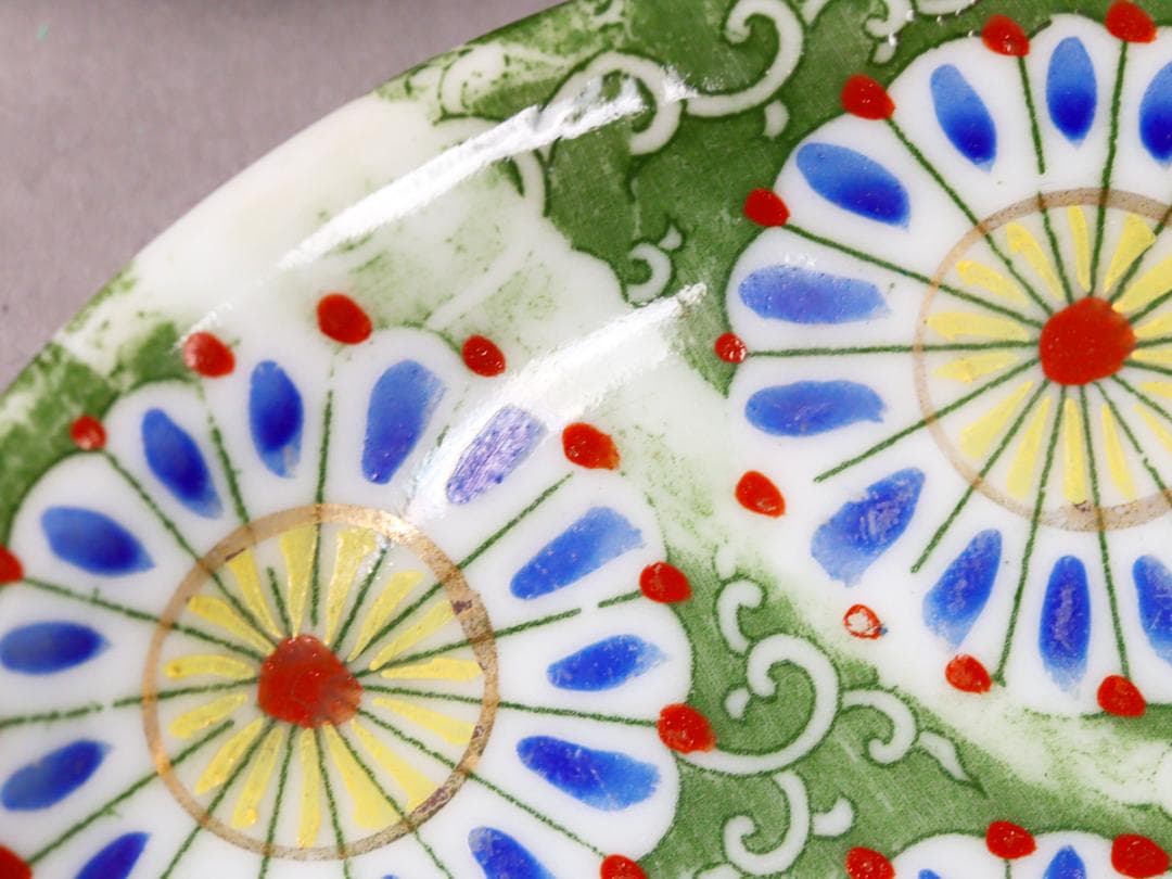 印判菊花緑 4寸皿 5客