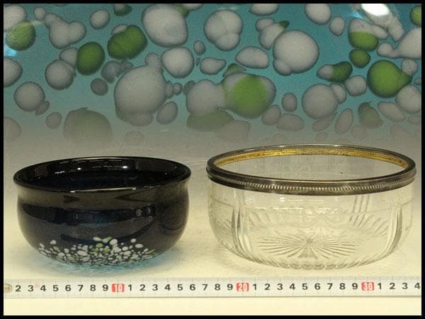 アンティーク カットガラス 切子 ガラス 瑠璃色ガラス 二件 時代物(A442)