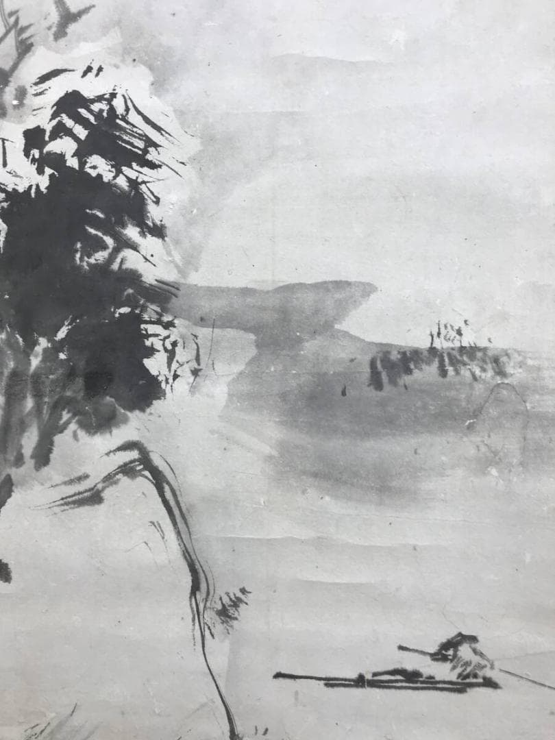 真作/根本幽峨/山水図/雪景漁夫図/掛軸☆宝船☆AH-650