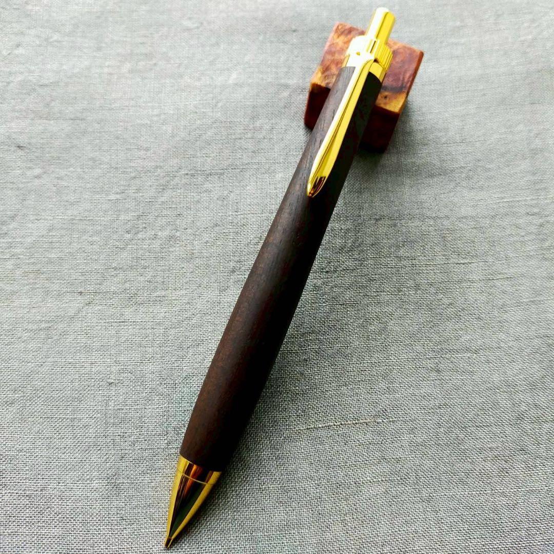 小笠原桑　ハンドメイド　木軸シャープペン　0.5mm　天然木　ゴールド