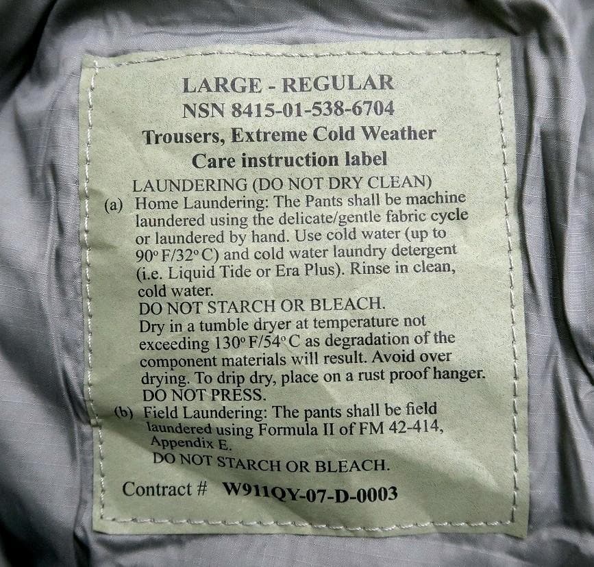 新品 L-R 米軍実物 2007年 レベル7 プリマロフト パンツ