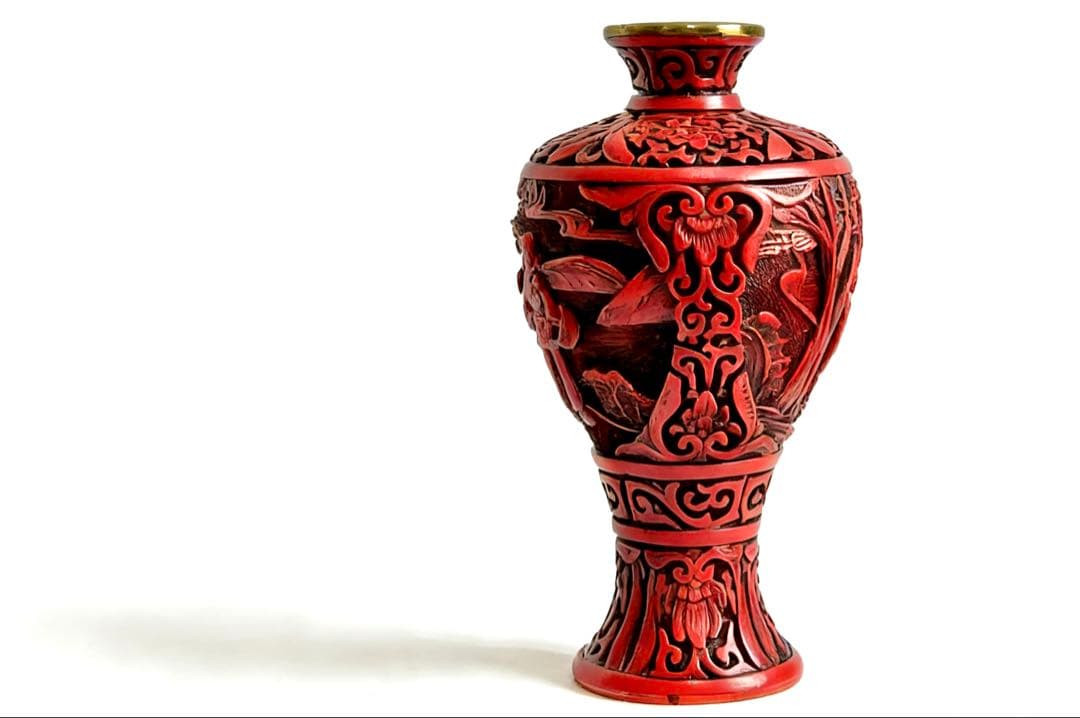 堆朱　中国美術　花瓶　文化大革命　骨董品　民俗　労働者　銅　時代物　民家蔵出し