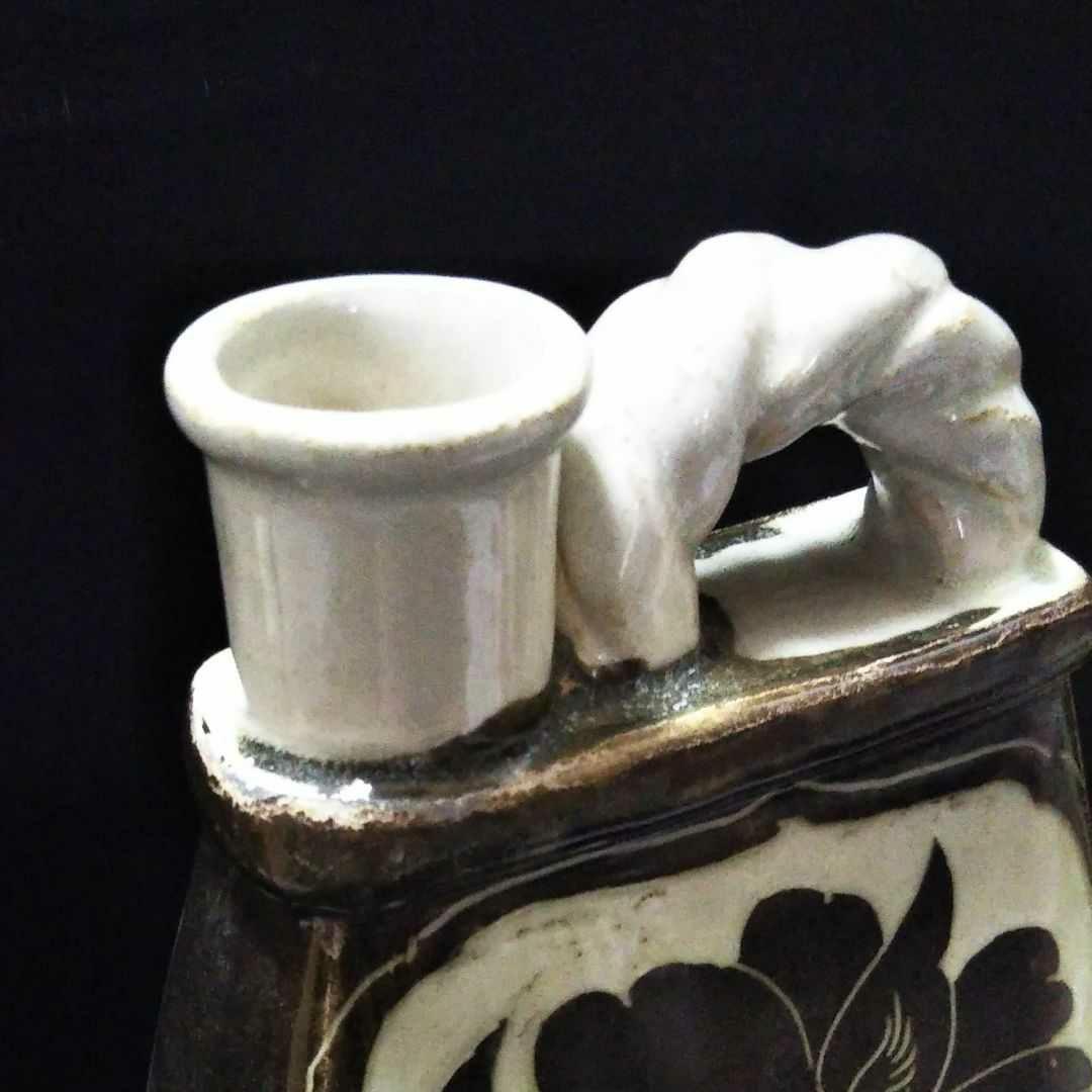 ※中国古美術/磁州窯黒釉蓮花紋披玳壺/