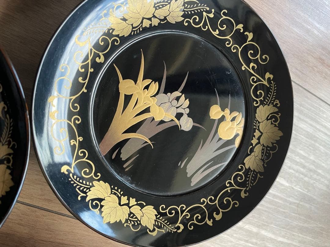 輪島塗　沈金　蒔絵　金蒔絵　菓子皿　茶道具　アンティーク　絵替わり　5客