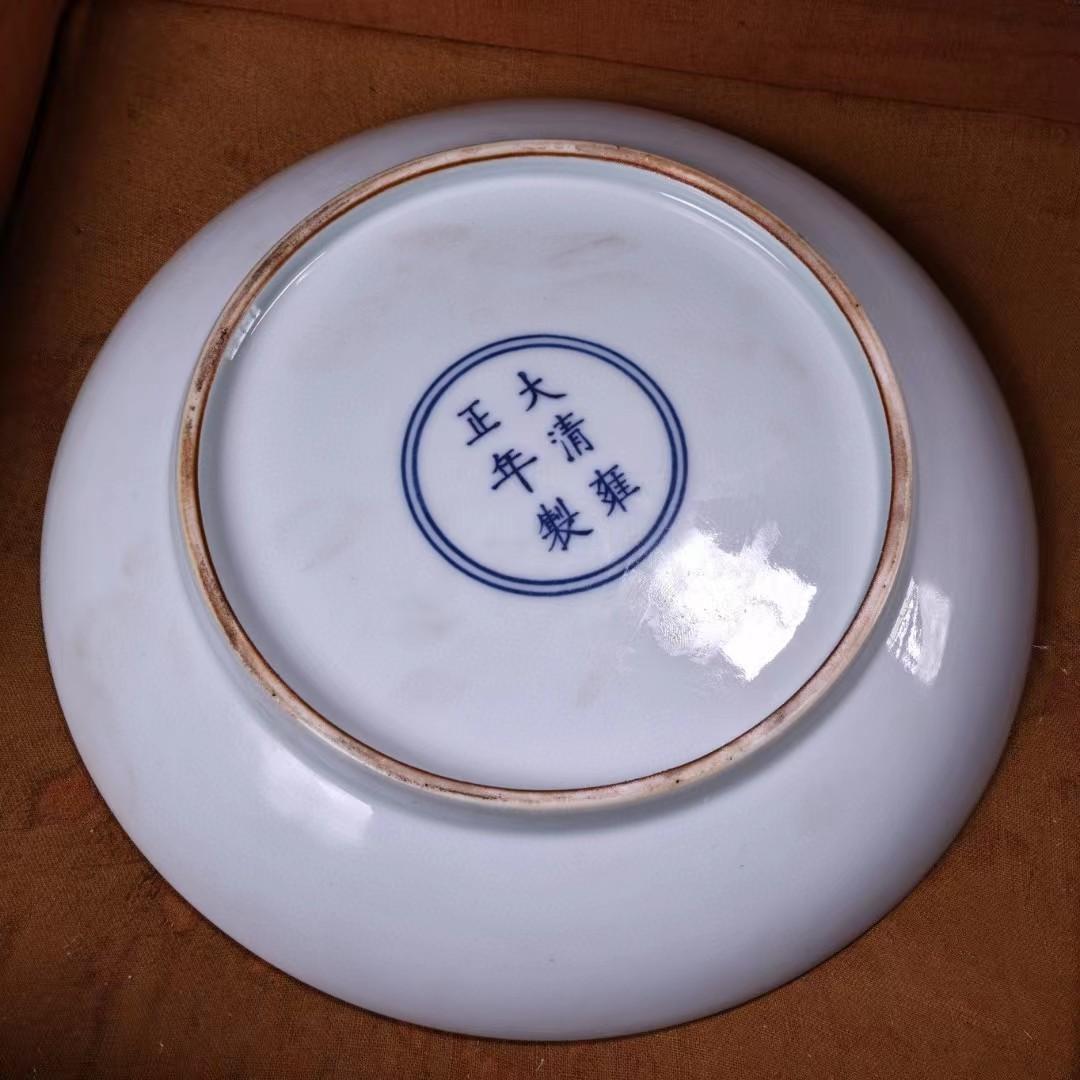 中国古美術・珍蔵粉彩・花鳥絵磁器の中皿・純手描き・刺繍箱付・置物・文房具・観賞皿