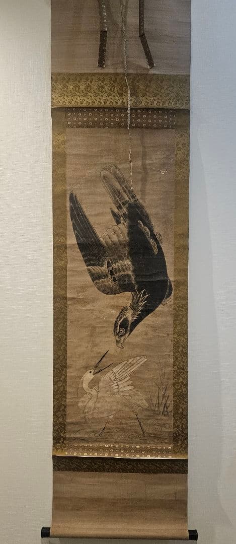 伝：曽我二直庵［鷹襲鷺図］無落款 曽我直庵の子 江戸時代前期 水墨画