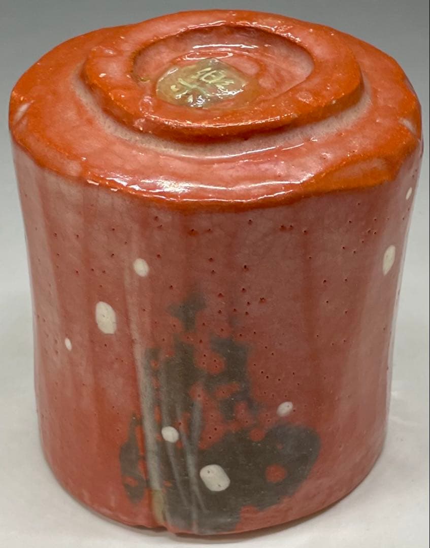 裏千家14世淡々斎宗室御書付　光悦雪片写　赤筒茶碗　四方桟共箱　仕覆　e561a