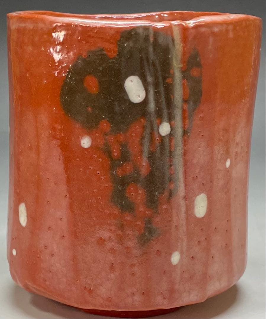 裏千家14世淡々斎宗室御書付　光悦雪片写　赤筒茶碗　四方桟共箱　仕覆　e561a