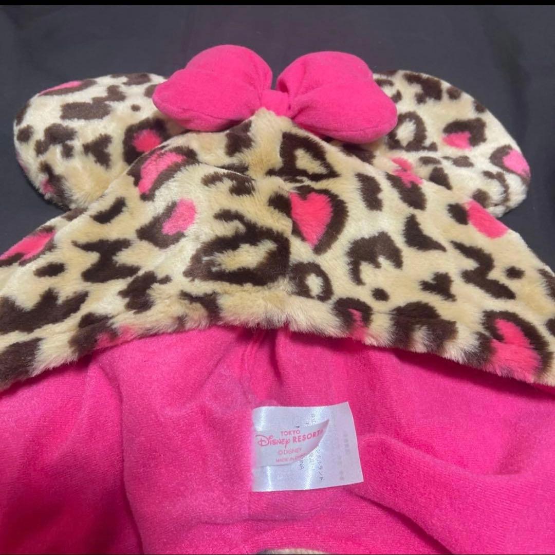 ミニーマウス風ヒョウ柄マフラーキャップ