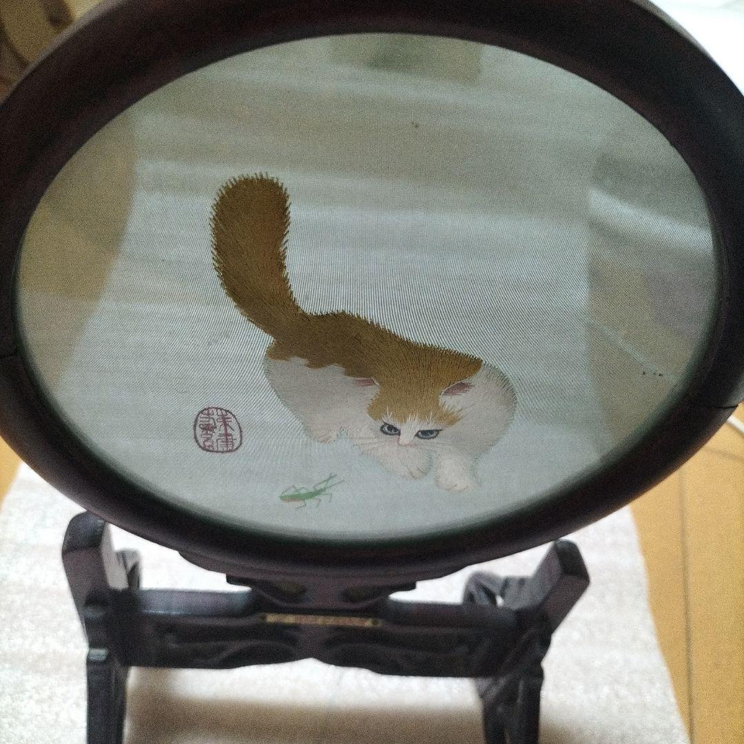 40年以上前　AIR CHINA ファーストクラス　記念品　猫　両面刺繍 置物