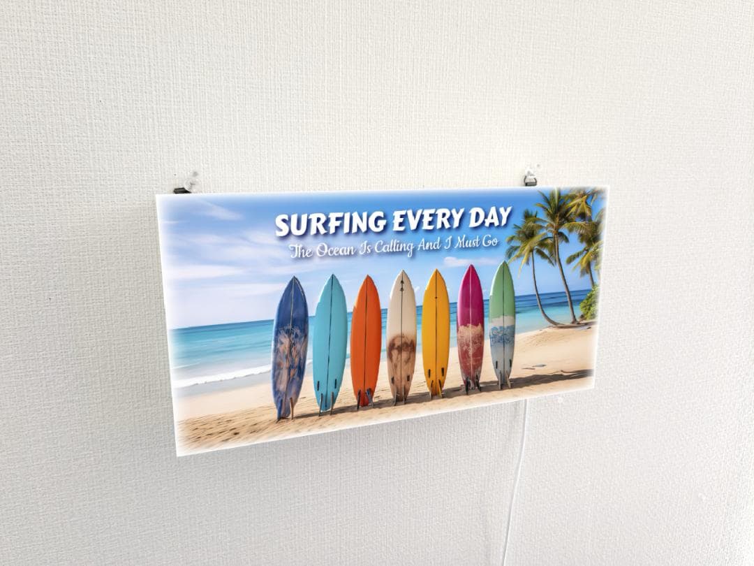 【AIフォト】サーフィン サーフボード ビーチ 看板 置物 雑貨 ライトBOX