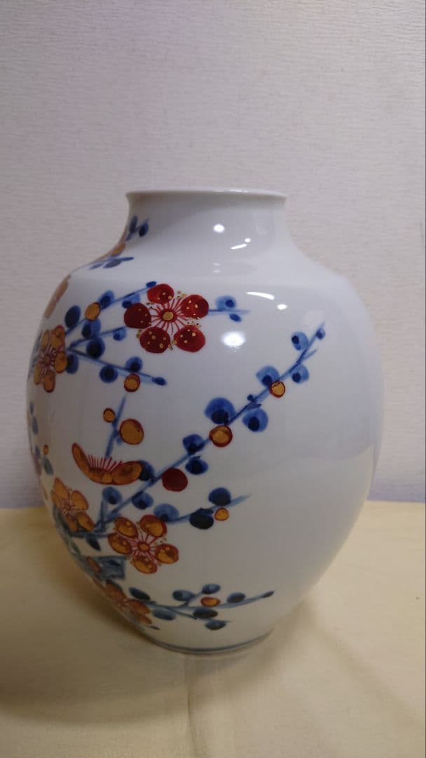 篠田義一　金彩梅花花瓶　共箱　27.5cm