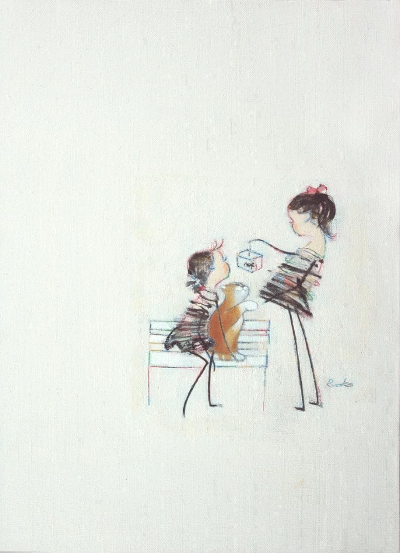 油絵 菅家令子 絵 絵画 インテリア F4-030219 可愛い子猫と女の子