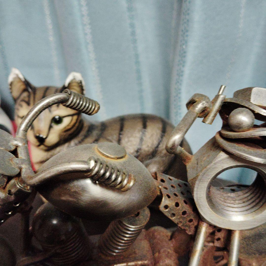 金属製バイクアート 猫とキャラクター付き