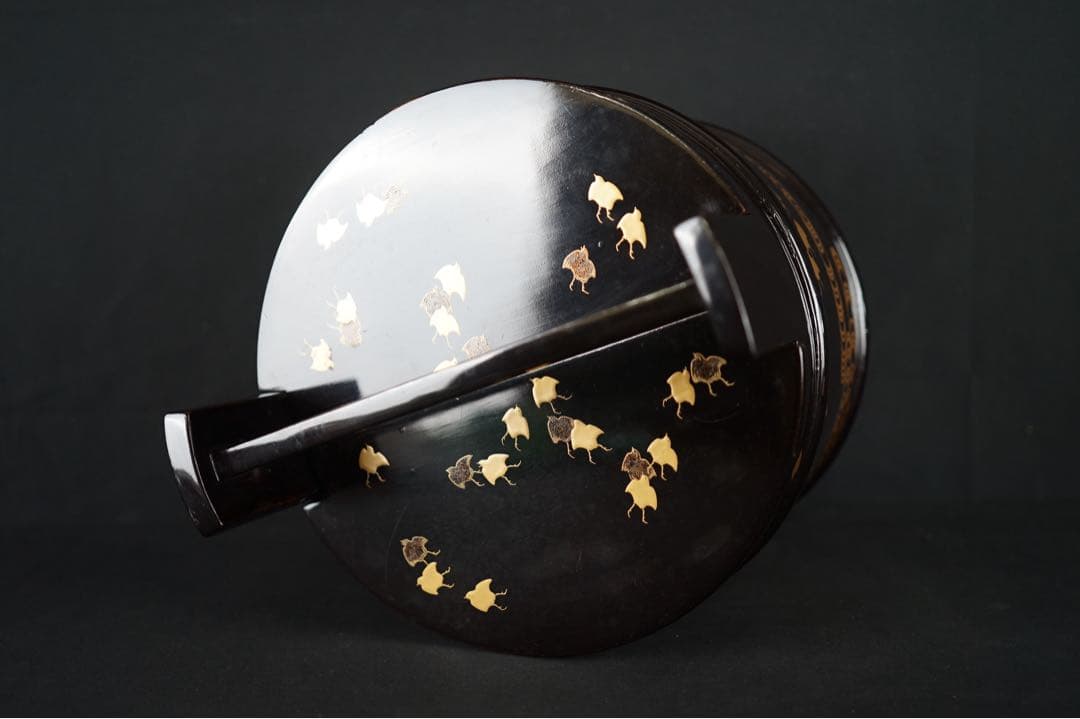 波 千鳥蒔絵 手桶水指 時代物 箱付 茶道具