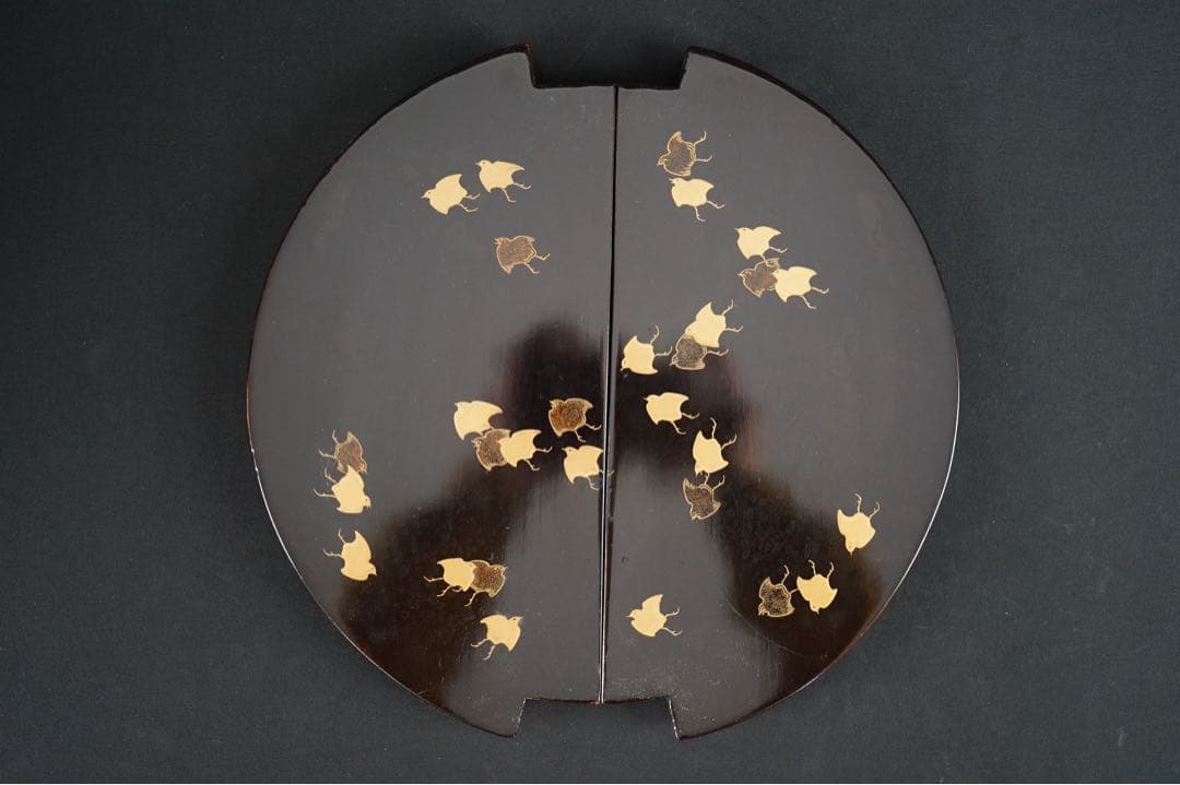 波 千鳥蒔絵 手桶水指 時代物 箱付 茶道具