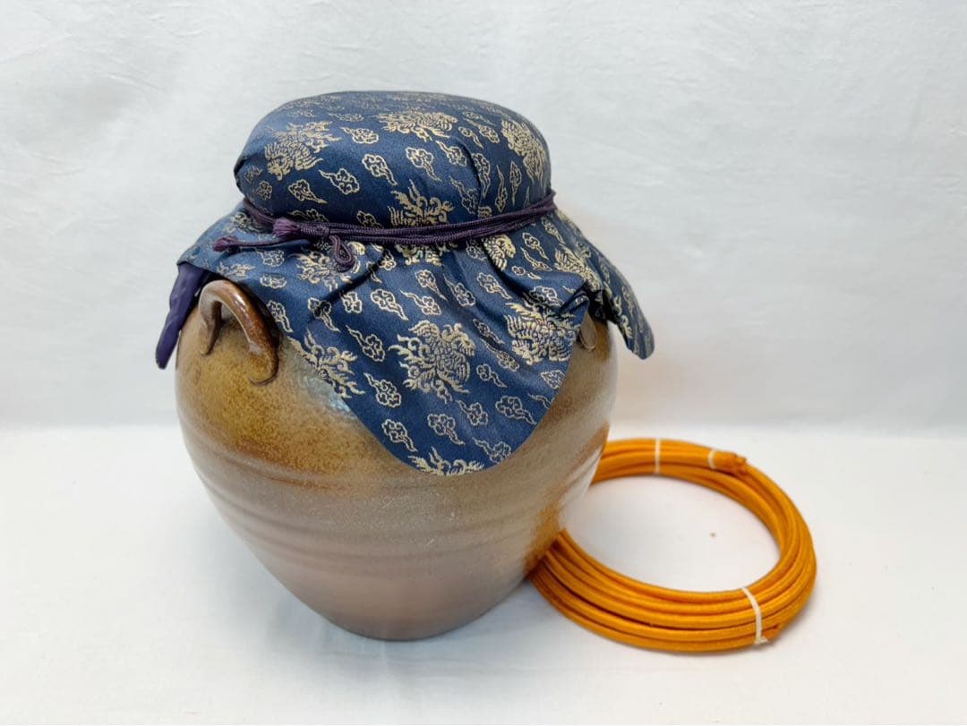 ほぼ未使用 茶道具 陶峰作 備前 茶壺 飾り壺 飾網紐付 陶印 陶印 共箱