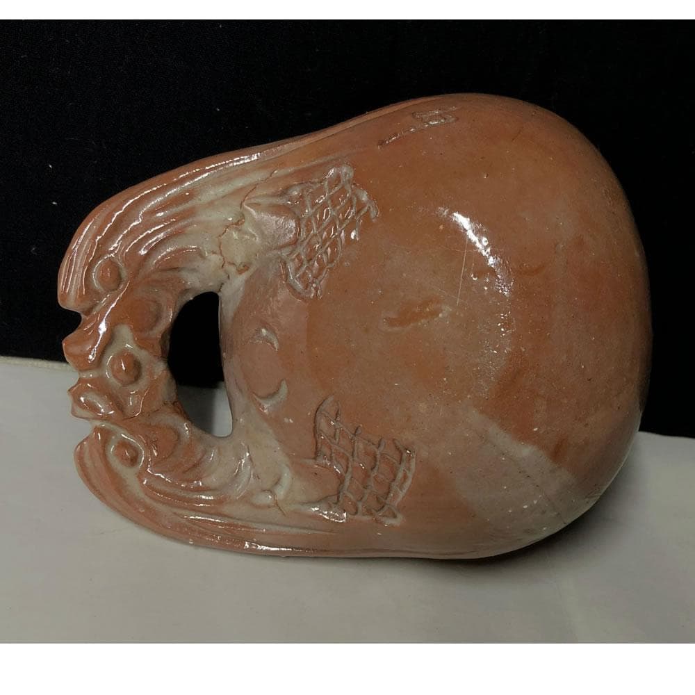 e1091 赤楽 木魚香合 在銘 共箱 香合 茶道具