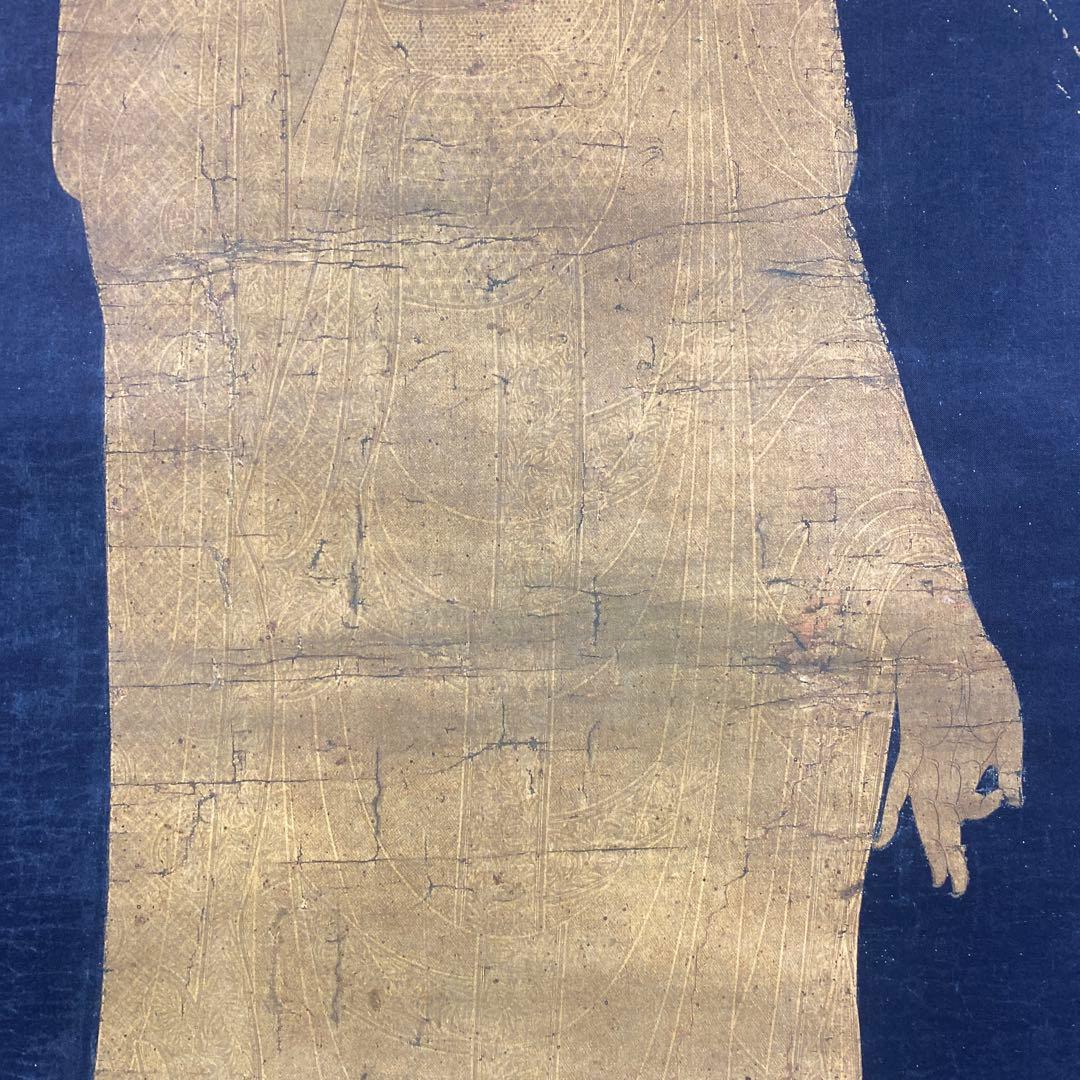 美品 掛け軸 紺紙 阿弥陀如来図 仏画 仏教美術 美術館監修 年中掛け