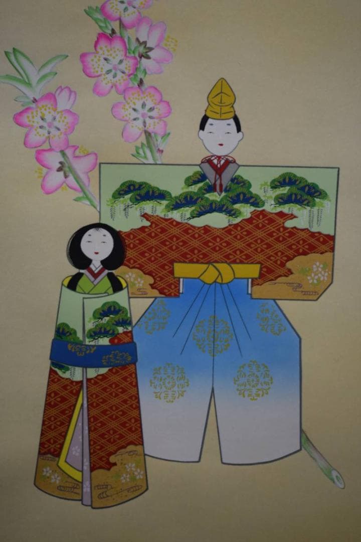 模写/田村白玄/雛図/美品/桐共箱付/布袋屋掛軸HE-278