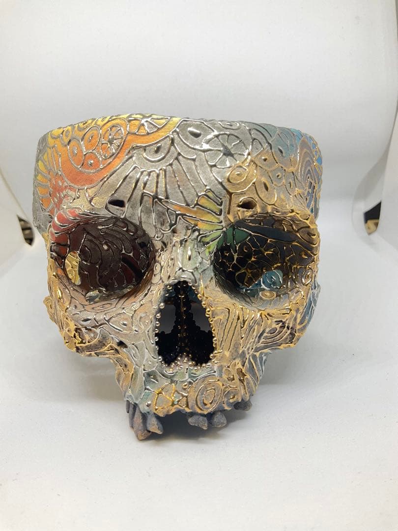 丸岡和吾×篠崎裕美子　コラボ　ドクロ　抹茶碗　プラチナ