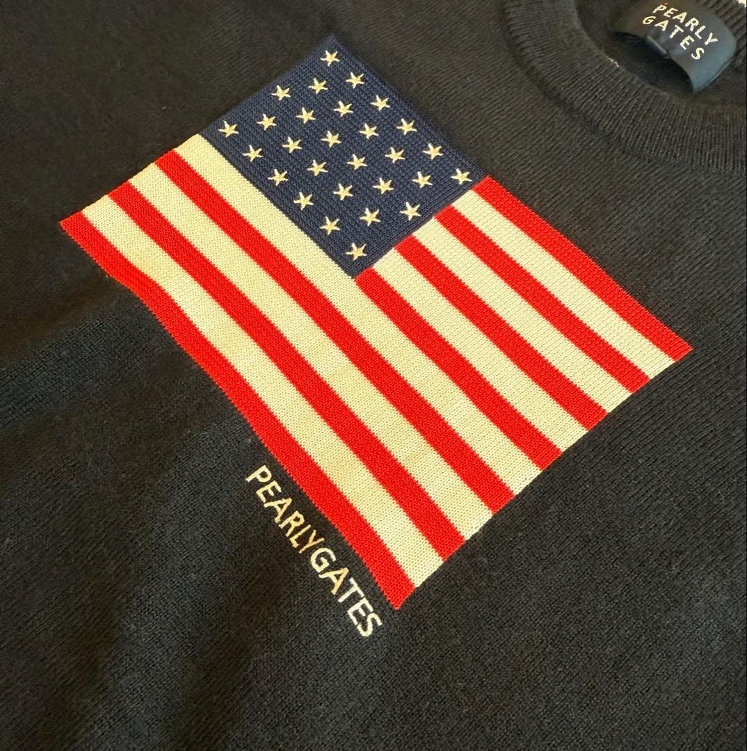 【超美品】PEARLYGATESセーター ネイビー×白 ウール100% 星条旗