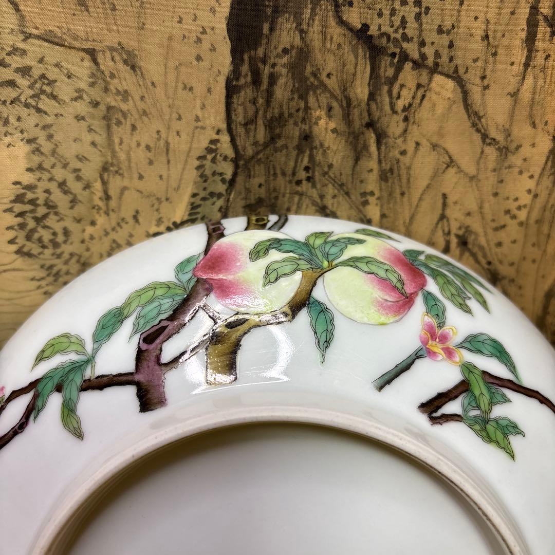 中国美術 　壽桃 皿 清時代